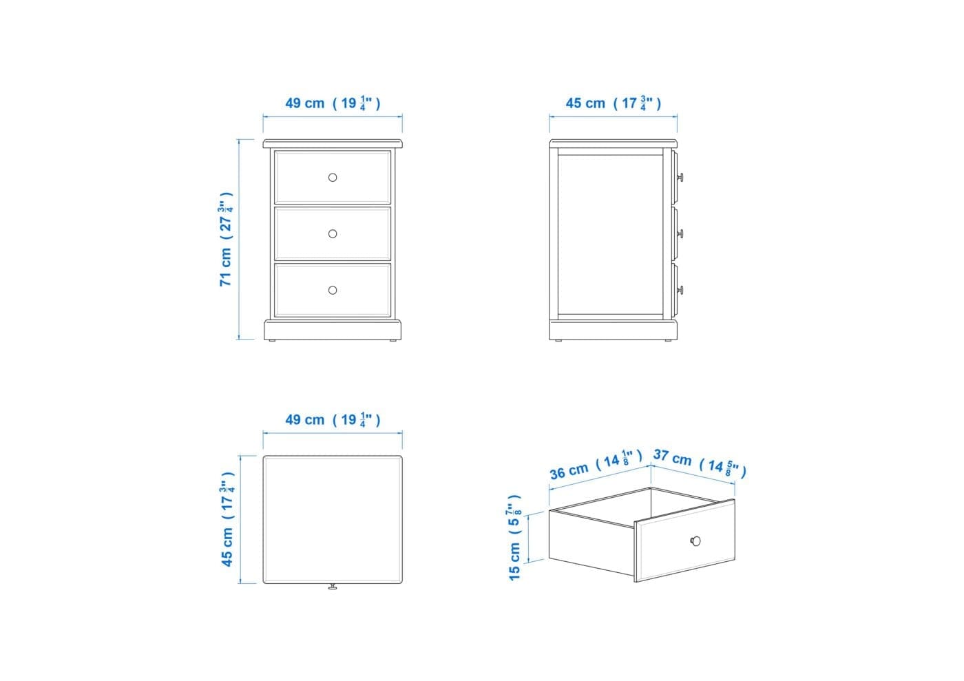 Chas 3 Drawer Bedside