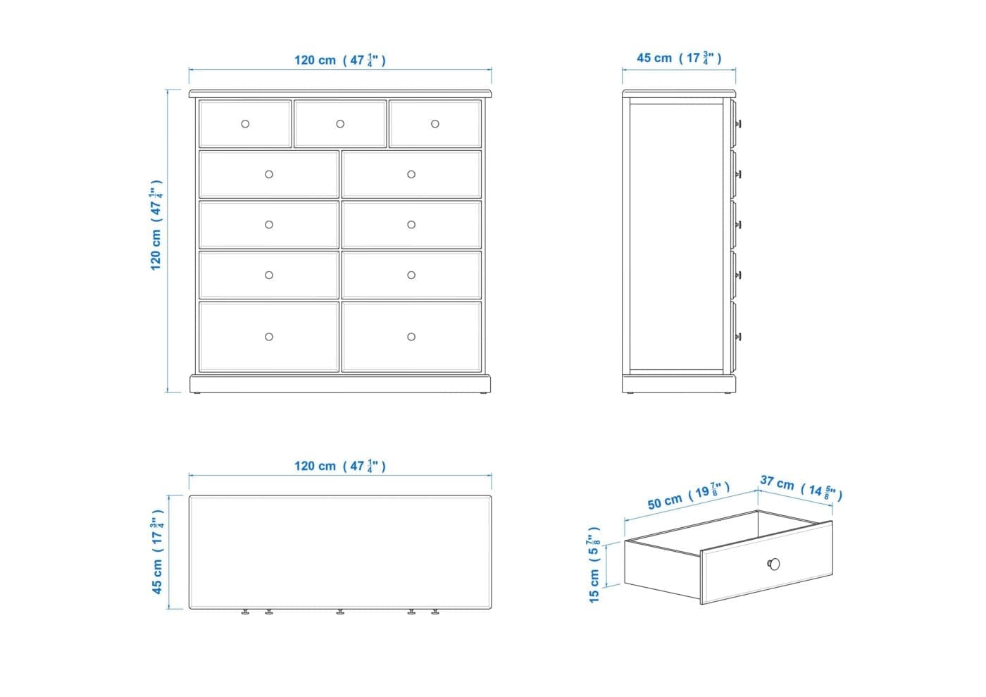 Chas 120cm 11 Drawer Chest
