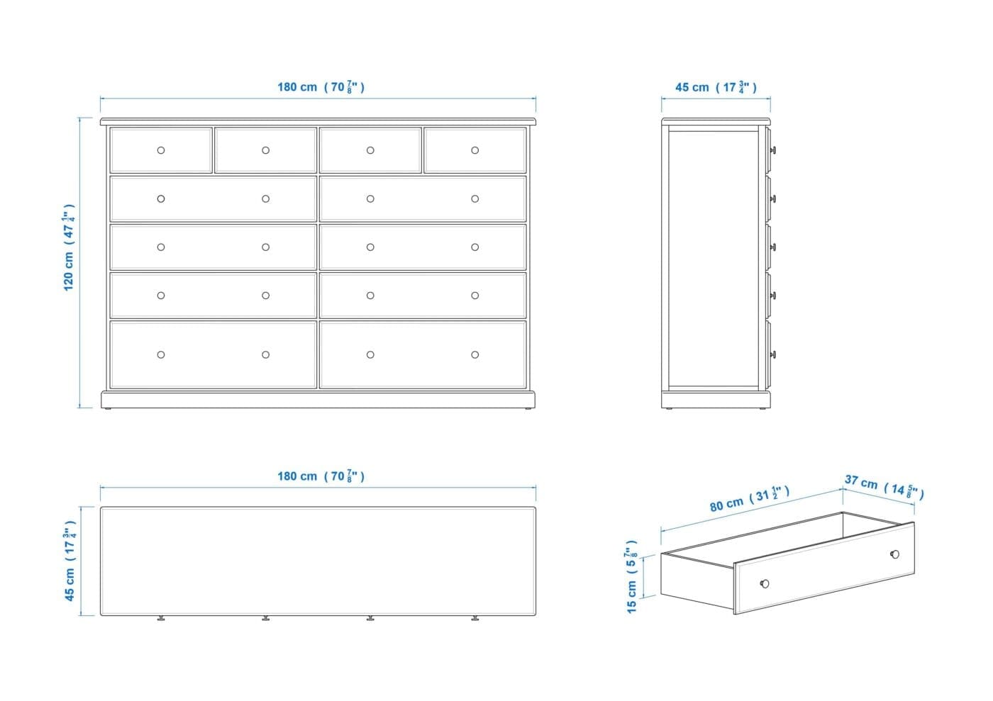Chas 180cm 12 Drawer Chest
