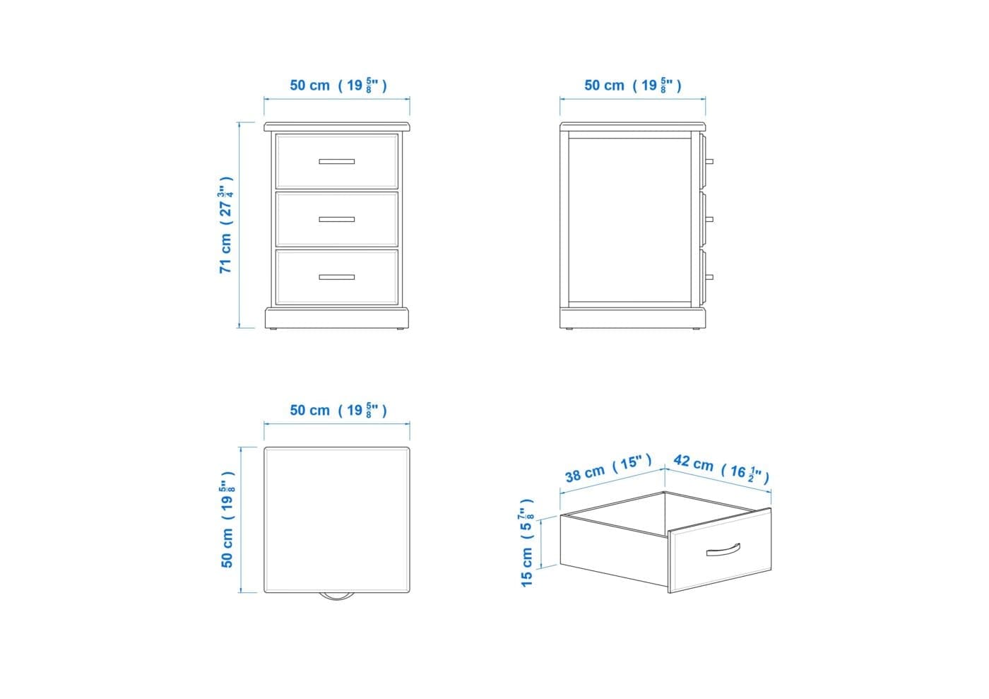 Katoomba 3 Drawer Bedside