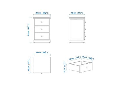 Chas 3 Drawer Bedside