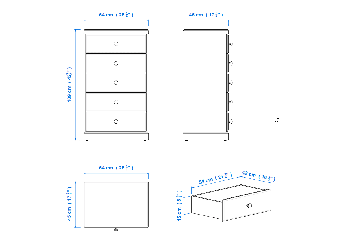 Savannah 64cm 5 Drawer Aussie Made Choice of Colours