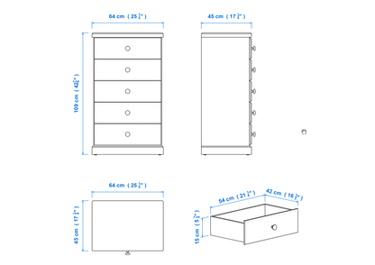 Savannah 64cm 5 Drawer Aussie Made Choice of Colours