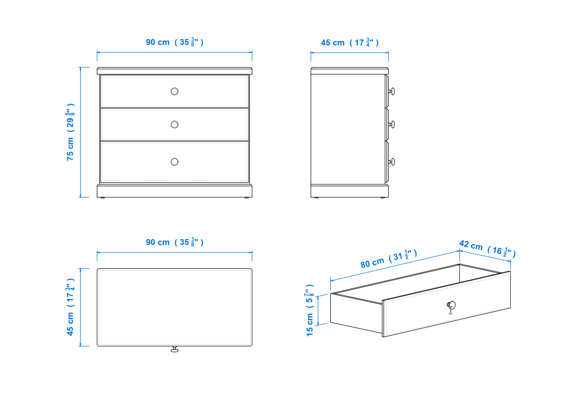 Savannah 90 cm 3 Drawer Chest Aussie Made Choice of Colours