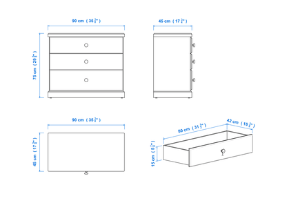 Savannah 90 cm 3 Drawer Chest Aussie Made Choice of Colours