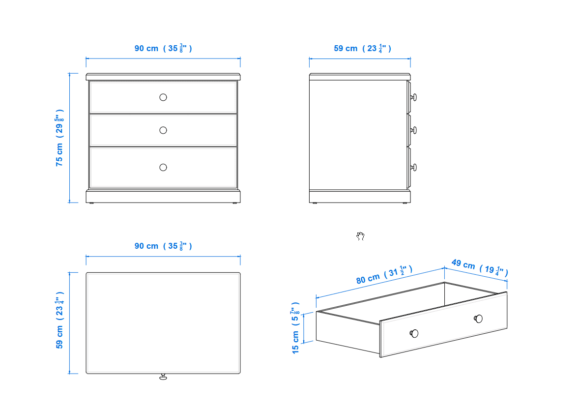 Savannah 90cm 3 Drawer Chest – Extra Deep Aussie Made Choice of Colours