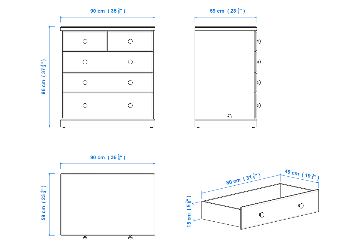 Modern 90cm 5 Drawer EXTRA DEEP Aussie Made Choice of Colours