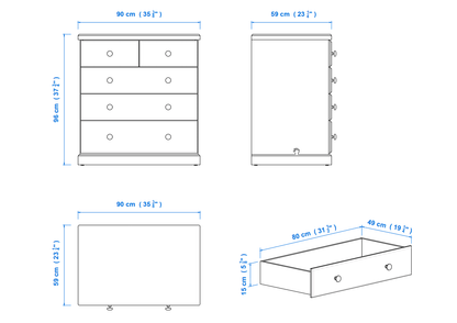 Modern 90cm 5 Drawer EXTRA DEEP Aussie Made Choice of Colours