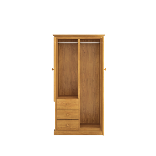 Heritage Timber Wardrobe 90cm 2 Door 3 Drawer Robe Long & Short Hanging – Aussie Made Choice of Colours