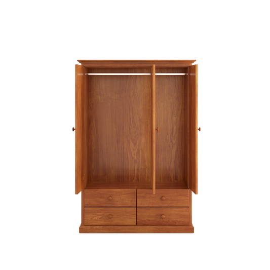 Heritage Timber Wardrobe 120cm 3 Door 4 Drawer All Hanging – Aussie Made Choice of Colours