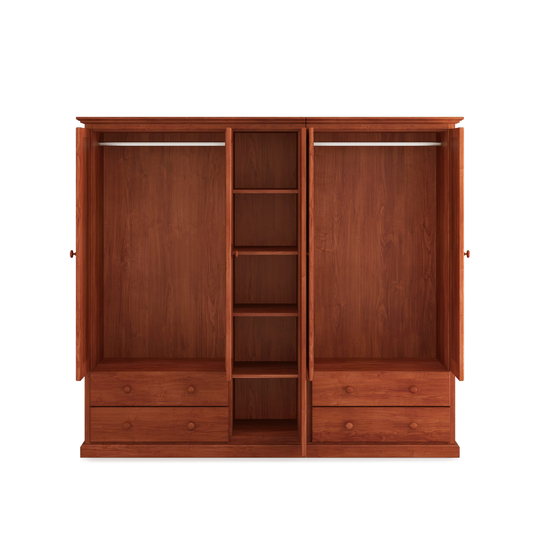 Heritage Timber Wardrobe 200cm 5 Door 4 Drawer Hanging & Shelving – Aussie Made Choice of Colours