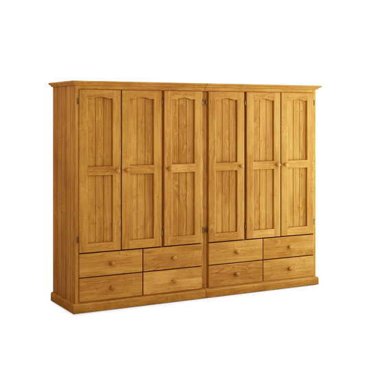 Heritage Timber Wardrobe 250cm 6 Door 8 Drawer Robe All Hanging – Aussie Made Choice of Colours