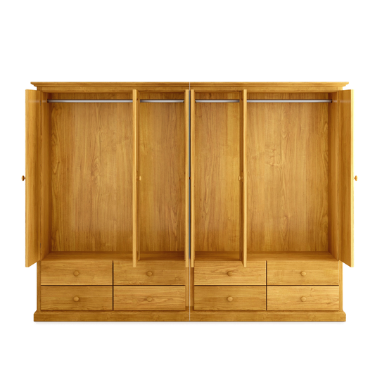Heritage Timber Wardrobe 250cm 6 Door 8 Drawer Robe All Hanging – Aussie Made Choice of Colours