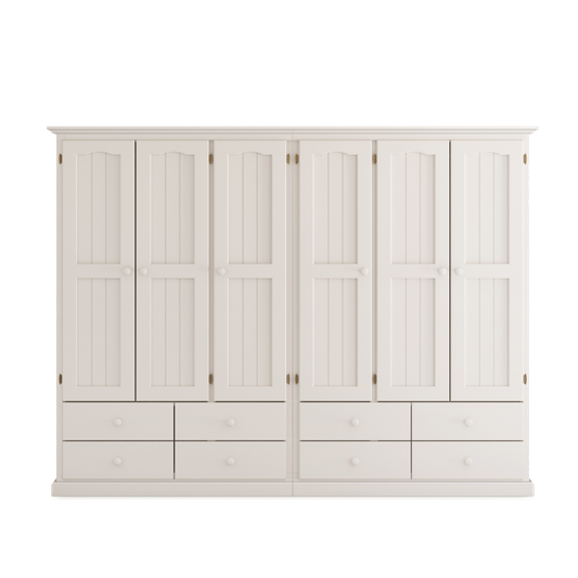 Heritage Timber Wardrobe 250cm 6 Door 8 Drawer Robe Hanging & Shelving – Aussie Made Choice of Colours