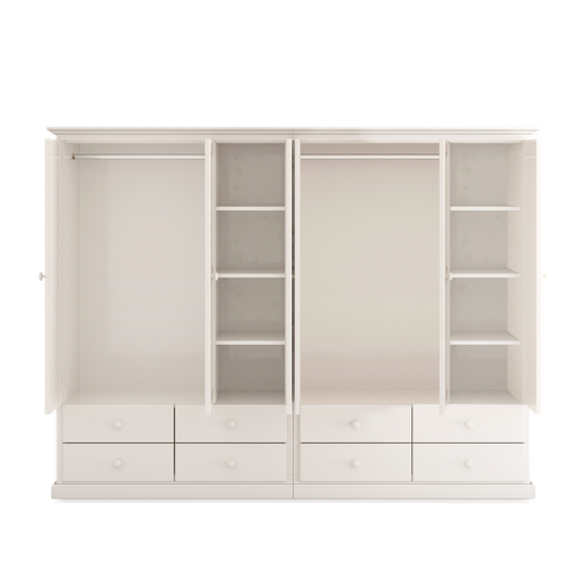 Heritage Timber Wardrobe 250cm 6 Door 8 Drawer Robe Hanging & Shelving – Aussie Made Choice of Colours