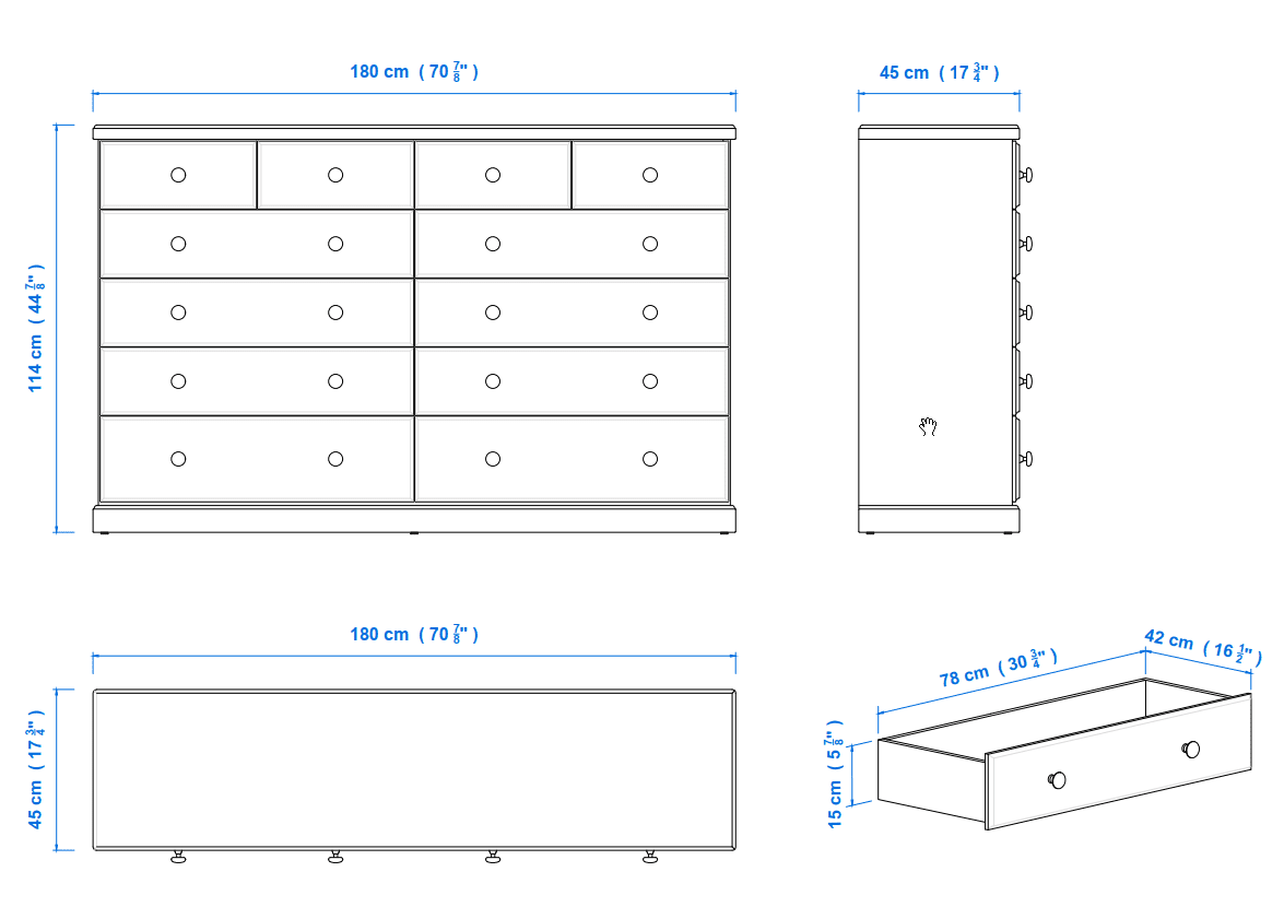 Savannah 180cm 12 Drawer Chest Aussie Made Choice of Colours