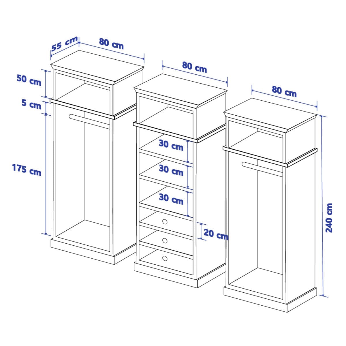 Heritage Timber Wardrobe 250cm with Top Cupboards Hanging & Shelving – Aussie Made Choice of Colours