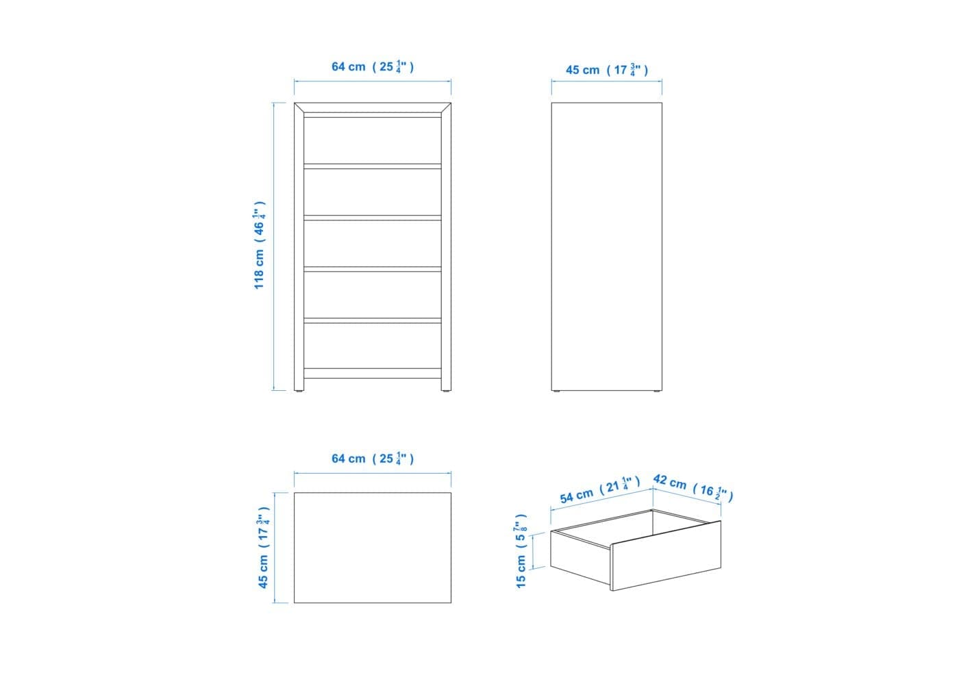 Modern 60cm 5 Drawer Aussie Made Choice of Colours