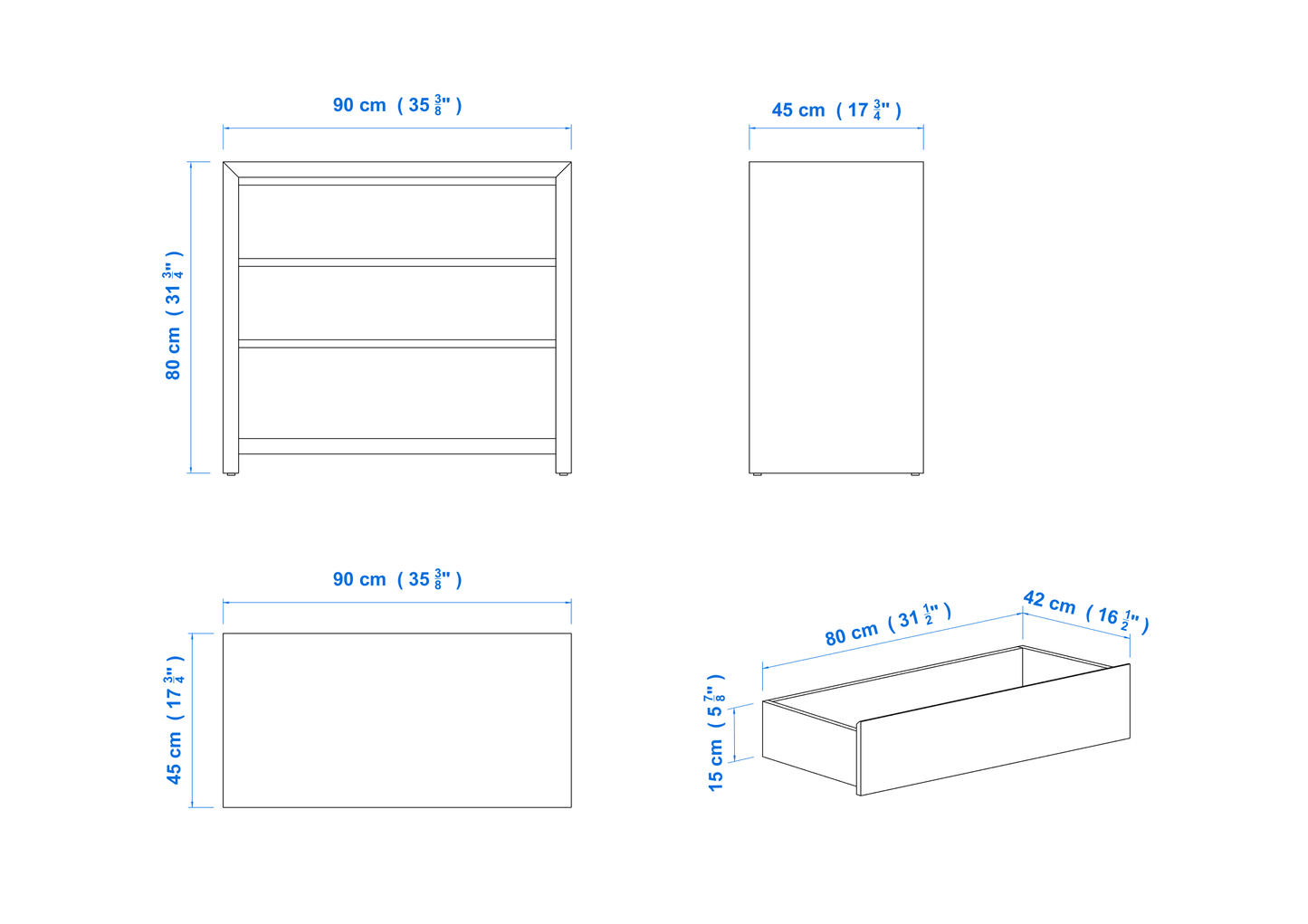 Modern 90cm 3 Drawer Aussie Made Choice of Colours