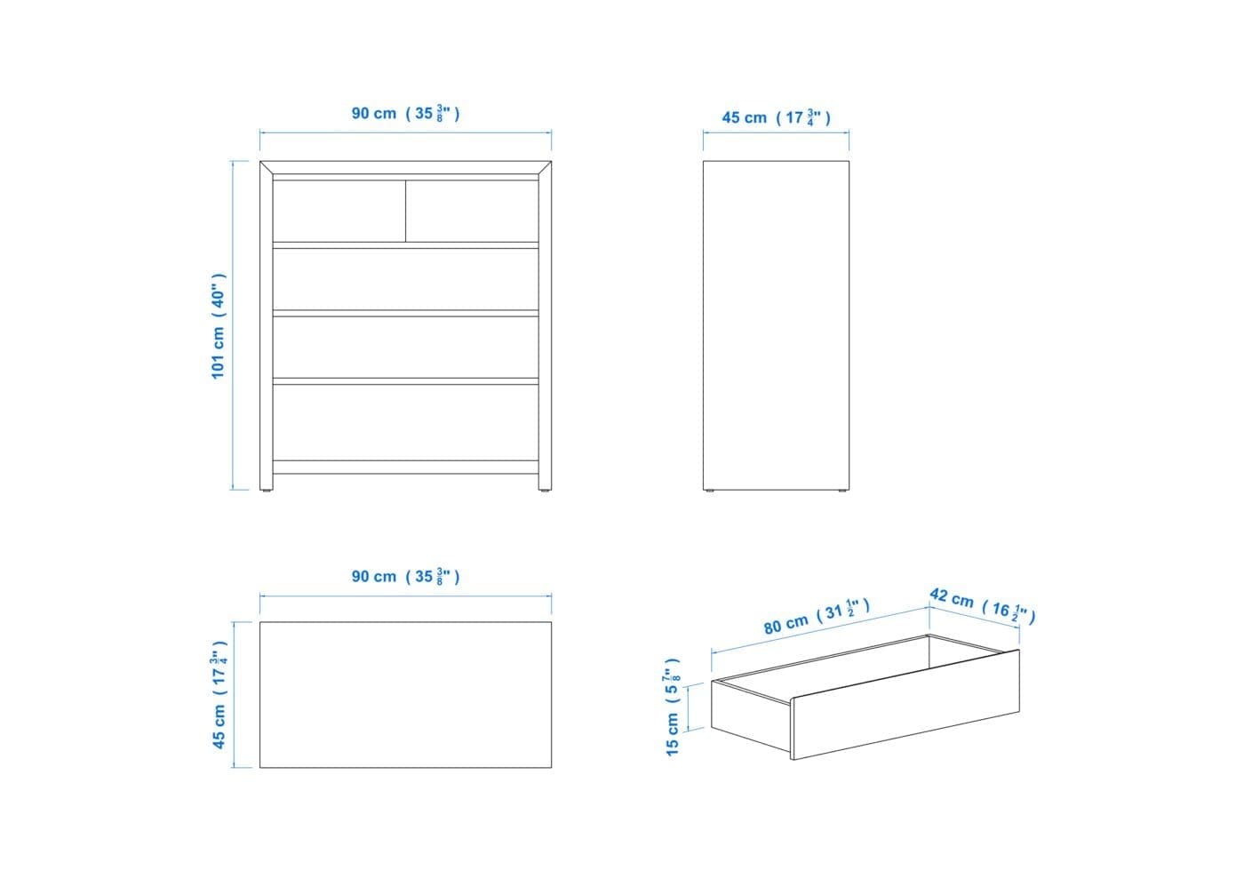 Modern 90cm 5 Drawer Aussie Made Choice of Colours