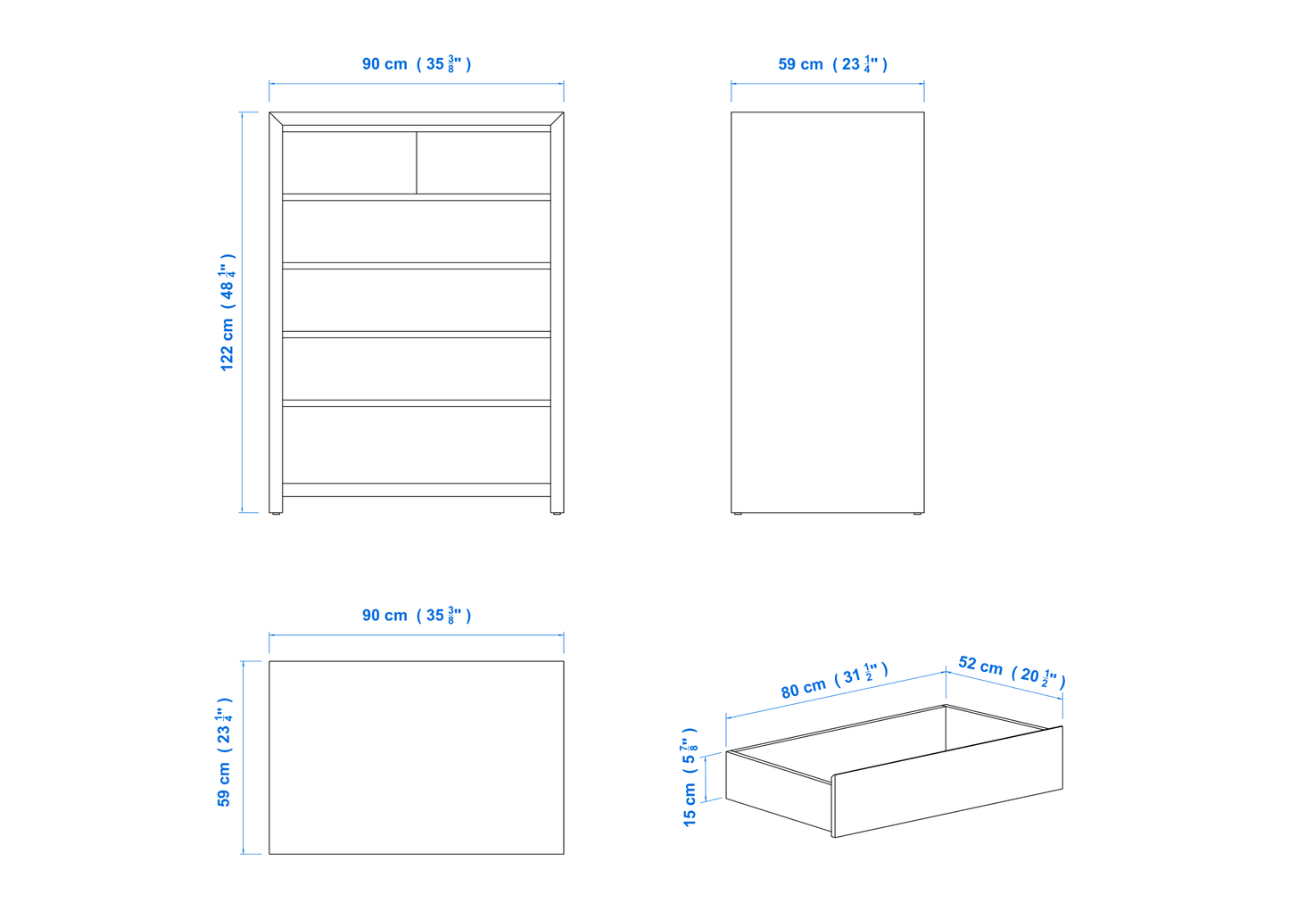 Modern 90cm 6 Drawer EXTRA DEEP Aussie Made Choice of Colours