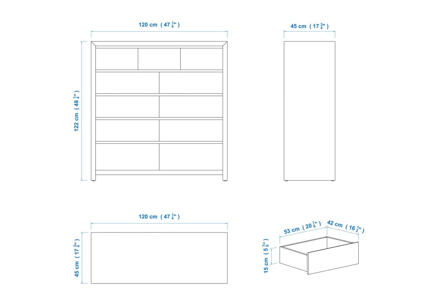 Modern 120cm 11 Drawer Aussie Made Choice of Colours