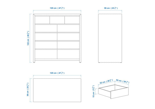 Modern 120cm 11 EXTRA DEEP Drawer Aussie Made Choice of Colours