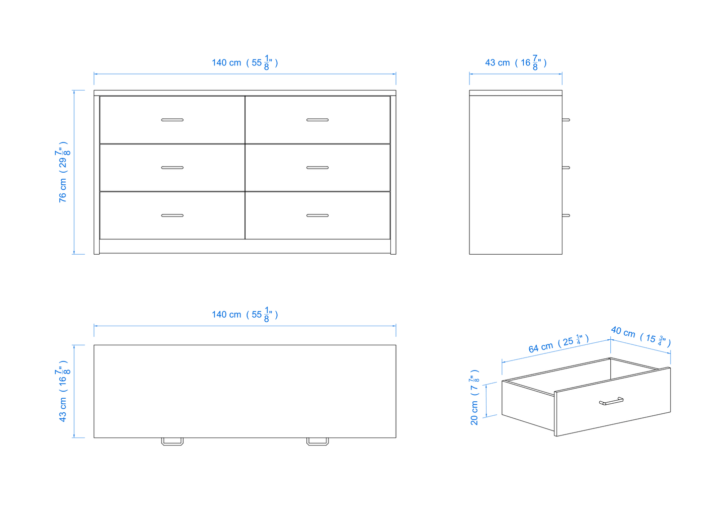Nook 6 Drawer Dresser and Mirror