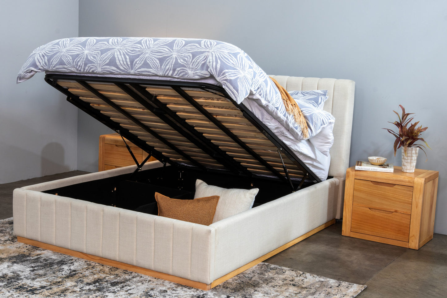 Portsea Upholstered Gas Lift Storage Bed