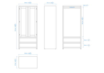 Modern 90cm All Hanging Wardrobe with 2 Drawers – Aussie Made Choice of Colours