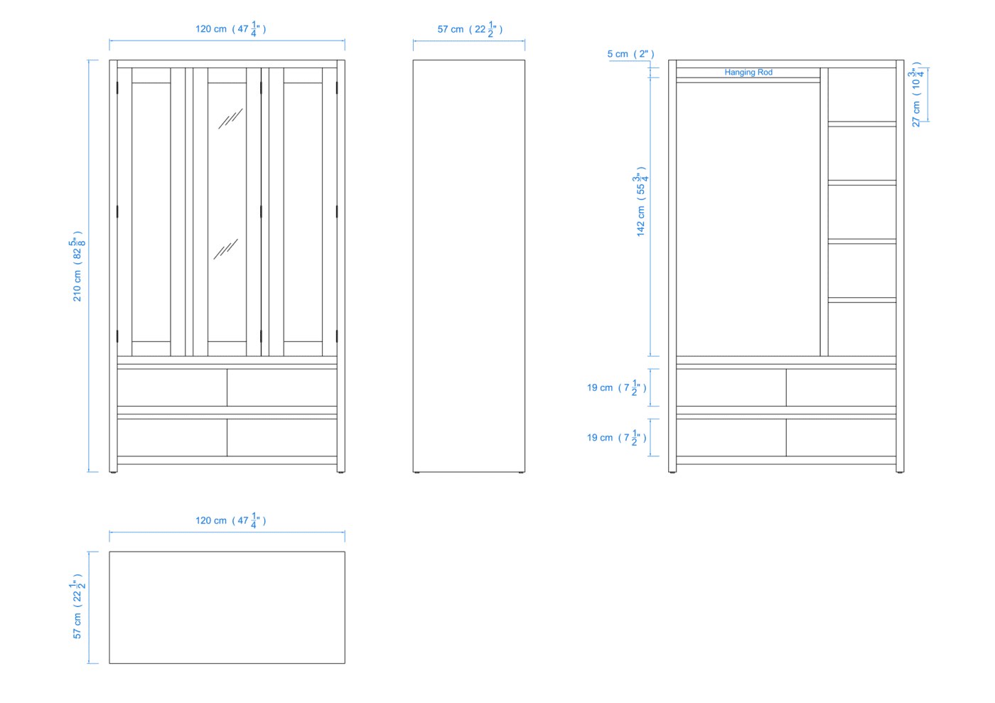 Modern 120cm Hanging & Shelving Wardrobe with 4 Drawers – Aussie Made Choice of Colours