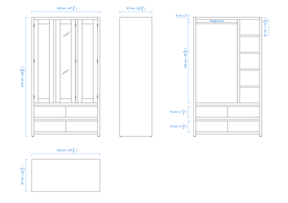 Modern 120cm Hanging & Shelving Wardrobe with 4 Drawers – Aussie Made Choice of Colours
