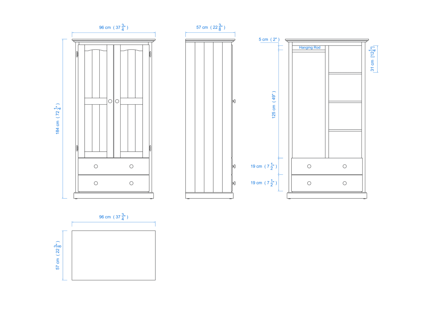 Heritage 90cm Hanging and Shelving Timber Wardrobe 2 Door 2 Drawer Robe – Aussie made Choice of Colours