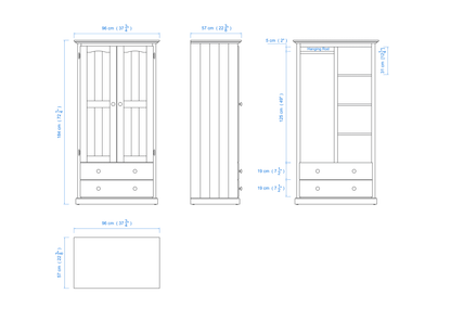 Heritage 90cm Hanging and Shelving Timber Wardrobe 2 Door 2 Drawer Robe – Aussie made Choice of Colours