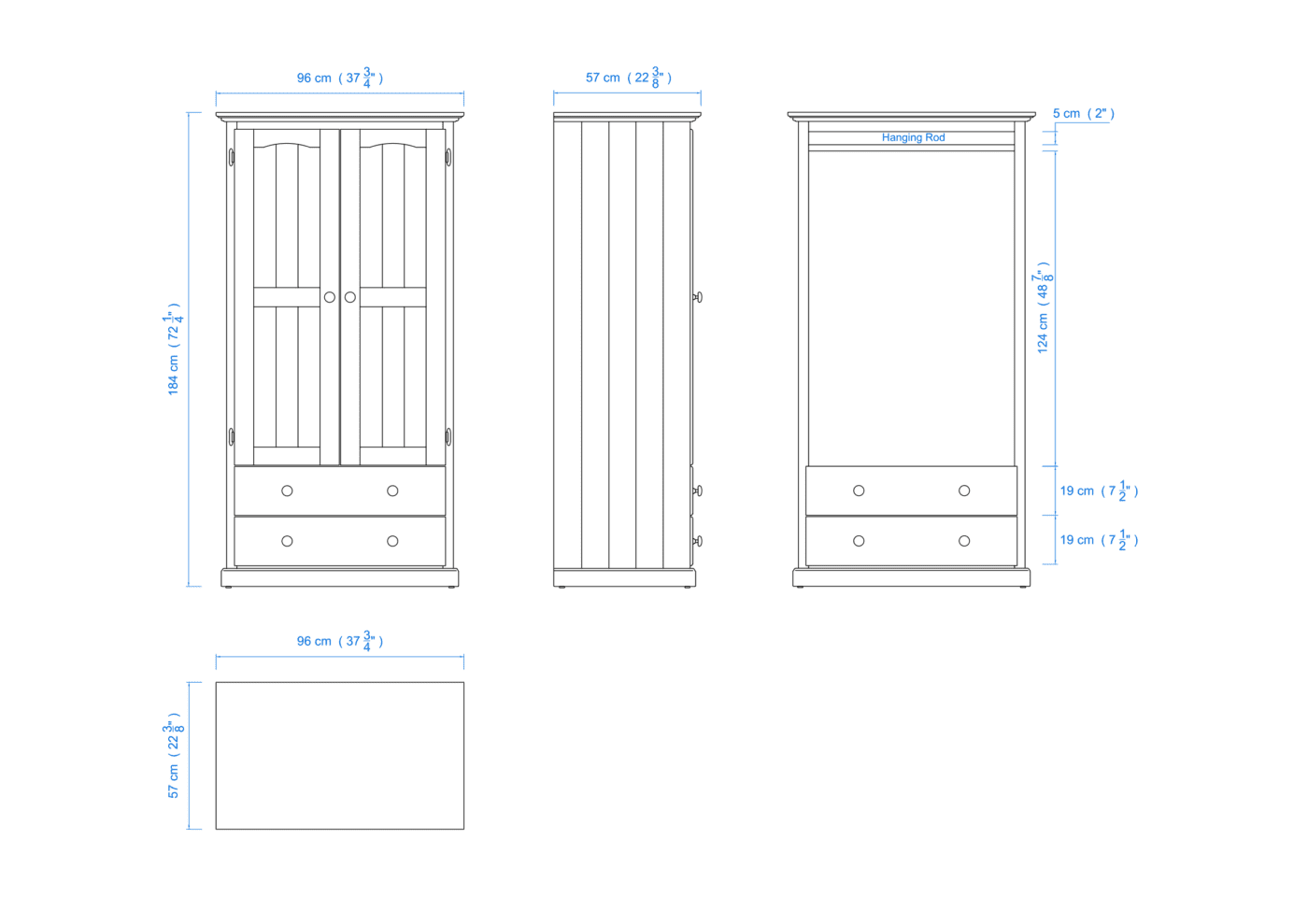 Heritage 90cm All Hanging Timber Wardrobe 2 Door 2 Drawer – Aussie Made Choice of Colours