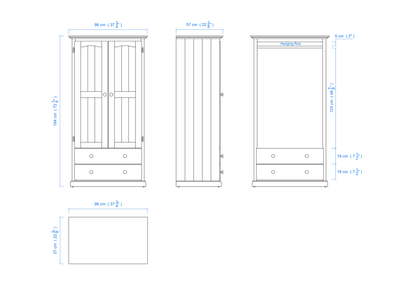 Heritage 90cm All Hanging Timber Wardrobe 2 Door 2 Drawer – Aussie Made Choice of Colours