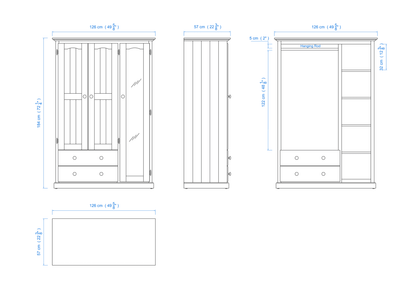 Heritage Timber Wardrobe 120cm Hanging Shelving and Drawers – Aussie Made Choice of Colours