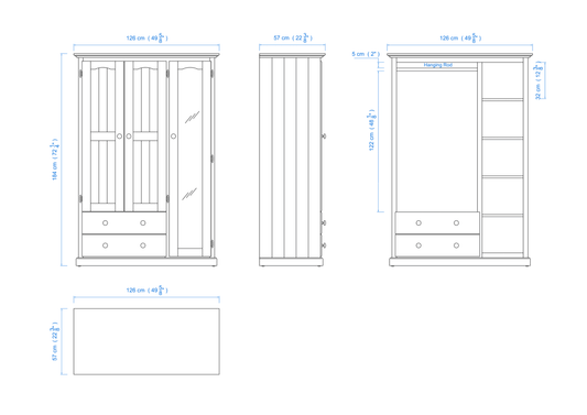 Modern 120cm All Hanging Wardrobe with 4 Drawers – Aussie Made Choice of Colours