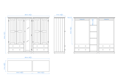 Heritage Timber Wardrobe 200cm 5 Door 4 Drawer Hanging & Shelving – Aussie Made Choice of Colours