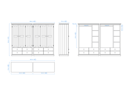 Heritage Timber Wardrobe 250cm 6 Door 8 Drawer Robe Hanging & Shelving – Aussie Made Choice of Colours