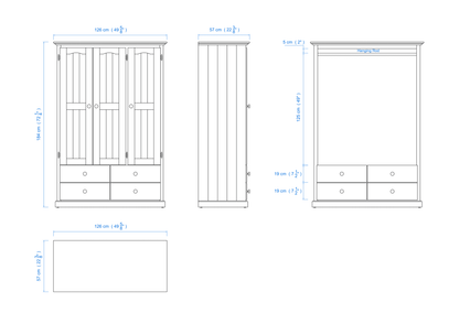 Heritage Timber Wardrobe 120cm 3 Door 4 Drawer All Hanging – Aussie Made Choice of Colours