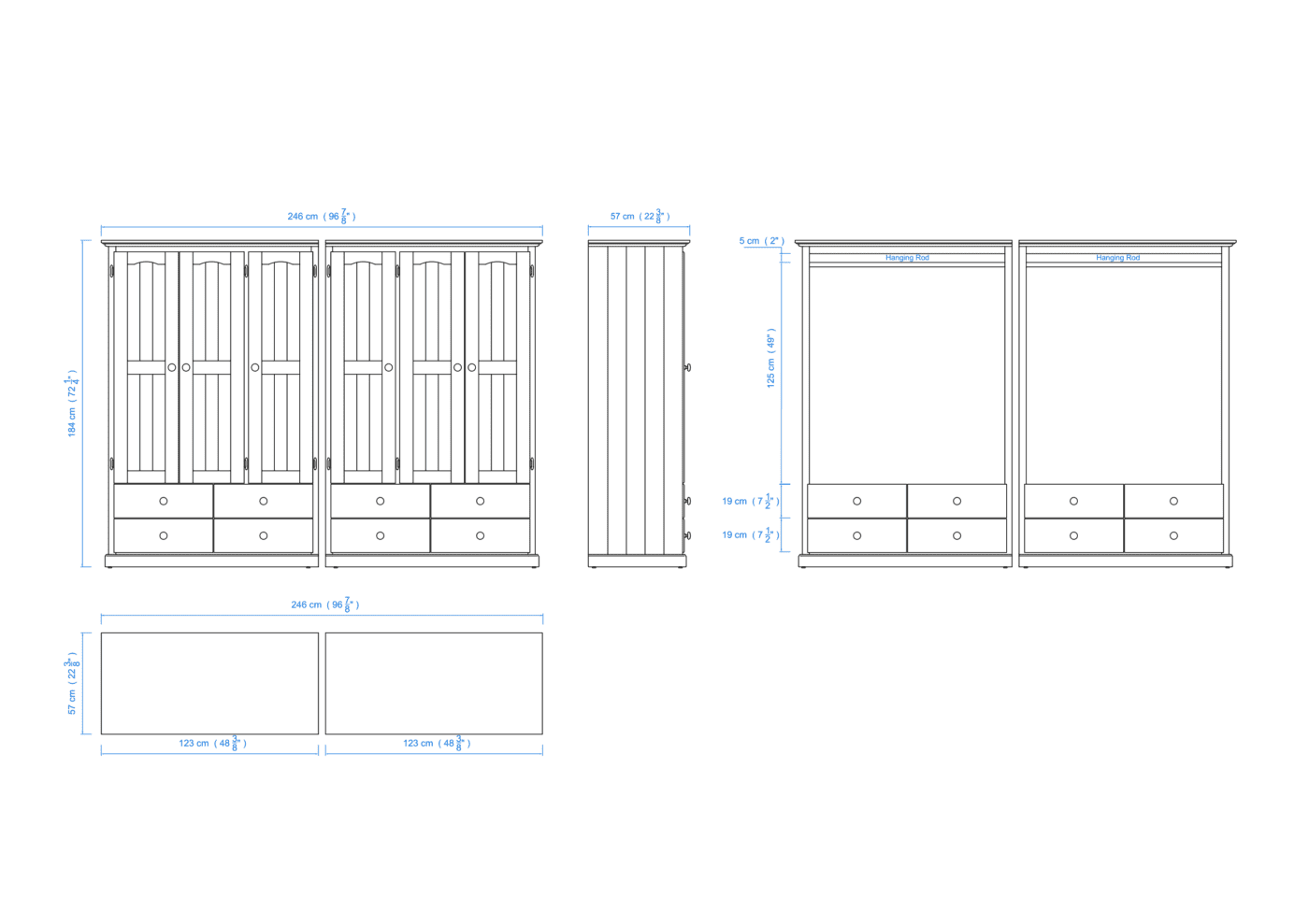 Heritage Timber Wardrobe 250cm 6 Door 8 Drawer Robe All Hanging – Aussie Made Choice of Colours