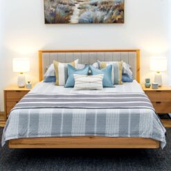 Yarra Bed Frame – Solid Ash Timber with Upholstered Headboard
