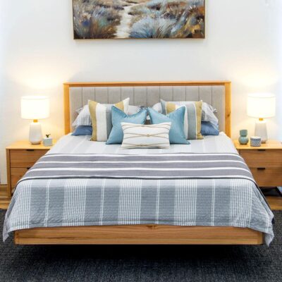 Yarra Bed Frame – Solid Ash Timber with Upholstered Headboard